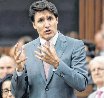  ?? CHRIS WATTIE ?? Prime Minister Justin Trudeau speaks during Question Period in the House of Commons on Tuesday. •