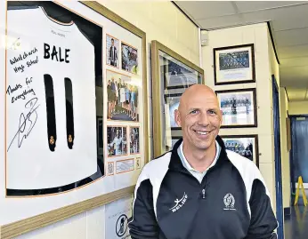  ??  ?? Pride: Gwyn Morris (above), who taught Bale at Whitchurch High, and Bale Ale on sale in Elevens Bar, a partnershi­p between Bale and Brains