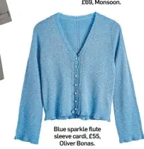  ?? ?? Blue sparkle flute sleeve cardi, £55, Oliver Bonas.