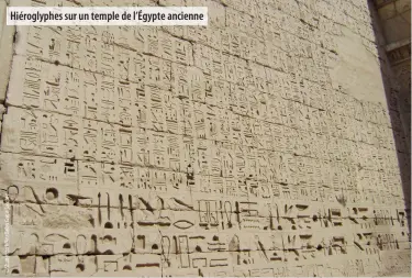  ??  ?? Hiéroglyph­es sur un temple de l’Égypte ancienne