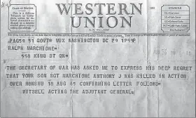  ??  ?? The telegram received from the Secretary of War telling the Marchiones of their son’s death.