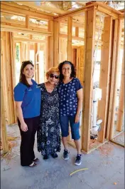  ??  ?? COURTNEY CUTLER (LEFT), Dee Fugate (center) and Yira Hoffmann pose for a photo in the new house being built for Fugate in the Foothills.