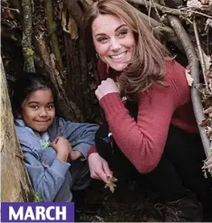  ??  ?? Down in the den: Thirty years after she was a Brownie, Kate has fun at the Scouts HQ in Gilwell Park, Essex MARCH