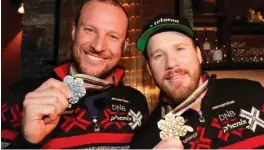  ?? CORNELIUS POPPE, NTB SCANPX ?? Kjetil Jansrud og Aksel Lund Svindal hylles etter å ha sikret dobbelt norsk.