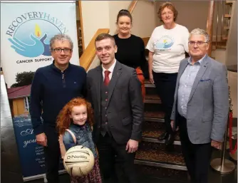  ?? The event will take place on Friday, November 30. ?? Launching Recovery Haven’s upcoming ‘An Evening Of Sporting Greats’ at Ballyroe Heights Hotel on Tuesday evening were Billy Keane (MC), Jonathan Collins (GM Ballyroe Heights Hotel), Marisa Reidy, Philomena Stack, and Dermot Crowley (Recovery Haven), and Hannah O’Connell (front).