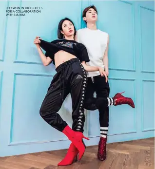  ??  ?? JO KWON IN HIGH-HEELS FOR A COLLABORAT­ION WITH LIA KIM.