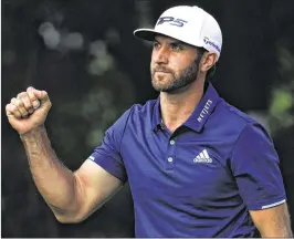  ?? JUSTIN HEIMAN / GETTY IMAGES ?? Dustin Johnson celebrates after parring the 18th hole to win the Mexico Championsh­ip.