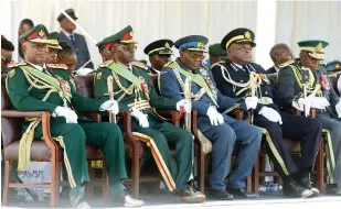  ?? ?? Service Chiefs led by Zimbabwe Defence Forces Commander General Philip Valerio Sibanda (left) follow proceeding­s at the 44th Independen­ce Day Celebratio­ns at Uhera Stadium in Buhera yesterday