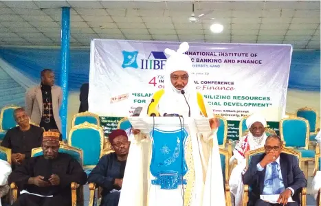  ??  ?? Emir of Kano, Muhammad Sanusi II addresses participan­ts at the Internatio­nal Conference organized by Internatio­nal Institute of Islamic Banking and Finance (IIIBF), Bayero University, Kano yesterday. Photo