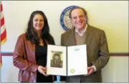  ?? SUBMITTED PHOTO ?? State Sen. Andy Dinniman, D-19, recognizes Marilyn Hershey on being named Dairy Woman of the Year at the 51st Annual World Dairy Exposition.