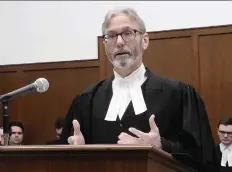  ?? THE CANADIAN PRESS/HO-CBC ?? Lawyer Mitch Mcadam addresses the Saskatchew­an Court of Appeal in Regina on Wednesday.