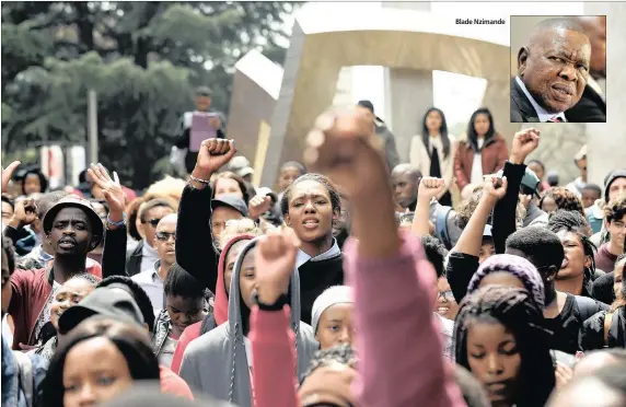  ??  ?? Blade Nzimande Wits students shut down the campus after Minister of Higher Education and Training Blade Nzimande announced the new fee structure. The students want free eduction.