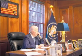  ?? Photo / AP ?? US President Joe Biden speaks with Russian leader Vladimir Putin from his home in Delaware.