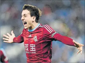  ?? FOTO: EFE ?? Mikel Oyarzabal celebra su primer gol en Primera División en Cornellà en 2016