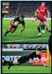  ??  ?? WELSH WALL: Jonathan Davies (main) stood firm as the Lions drew the match to tie the series one apiece, despite tries from Ngani Laumape (top) and Beauden Barrett (above)