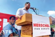  ?? The Associated Press ?? ■ Republican Senate nominee Herschel Walker campaigns on Sept. 7, 2021, in Emerson, Georgia, north of Atlanta.