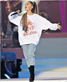  ??  ?? Ariana Grande on stage during her One Love Manchester concert on Sunday