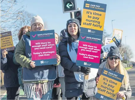  ?? ?? QA Hospital nurses striking in January.
Picture: Alex Shute