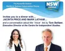  ?? Photograph: ?? The invitation from the Roseville branch of the NSW Liberal party offers the opportunit­y to listen to One Nation MP Mark Latham and senator Jacinta Price speak during a two-course dinner.