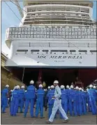 ??  ?? Lors de la constructi­on du paquebot MSC Meraviglia, en septembre 2016.