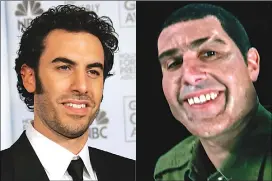  ?? Associated Press photo ?? This combinatio­n photo shows Sacha Baron Cohen at the 64th Annual Golden Globe Awards in Beverly Hills, Calif. in 2007 left, and Cohen portraying retired Israeli Colonel Erran Morad in a still from the Showtime series, “Who Is America?”