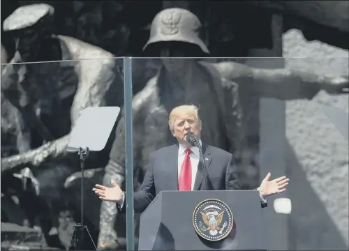  ??  ?? US president Donald Trump delivers a speech in Krasinski Square in Warsaw, Poland, yesterday.