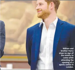  ?? ?? William and brother Harry show no sign of the enmity to come while attending the opening of a sports centre in London.