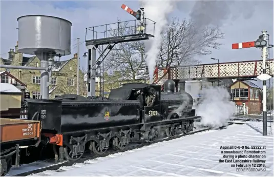  ?? EDDIE BOBROWSKI ?? Aspinall 0-6-0 No. 52322 at a snowbound Ramsbottom during a photo charter on the East Lancashire Railway on February 12 2018.