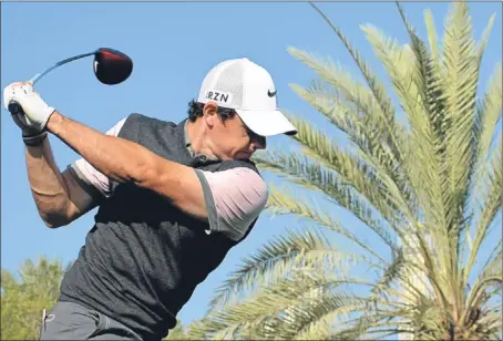  ?? Getty Images. ?? Rory McIlroy, pictured on the 16th hole during yesterday’s pro-am, hopes to challenge in Dubai this week.
