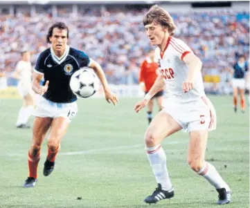  ??  ?? Class act against Scotland in the 1982 World Cup, with Joe Jordan closing in.