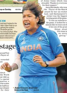  ?? REUTERS REUTERS ?? England players celebrate after beating India by nine runs in the final of the Women’s World Cup on Sunday. Jhulan Goswami struck vital blows in the final.