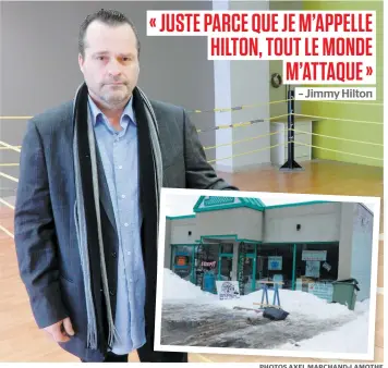  ?? PHOTOS AXEL MARCHAND-LAMOTHE ?? Jimmy Hilton pose devant le ring de son gym de boxe (façade en mortaise) qu’il a ouvert au mois de décembre dernier à Beauharnoi­s.