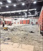  ?? Contribute­d photo ?? The Shelton High gym floor, damaged after an accident in April, is being removed this week. The floor will be replaced with new wood. The gym is closed during the work, and there is no timetable for completion.