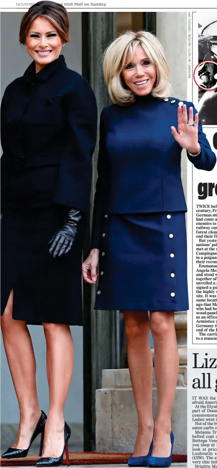  ??  ?? FASHION RIVALS: Melania Trump and Brigitte Macron on the steps of Elysée Palace yesterday