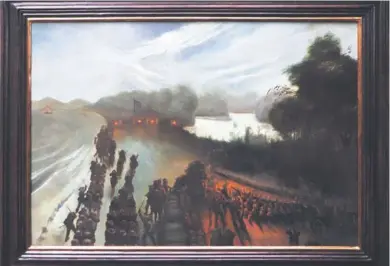  ?? MHCJS PARA LN ?? Esta pintura se llama ‘Marcha de las Tropas del gobierno sobre la trinchera de la Angostura en Puntarenas’ y fue creada alrededor de 1862.