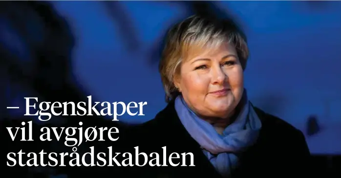  ?? FOTO: TORE MEEK, NTB SCANPIX ?? VIL HA DE BESTE: – Det skal ikke nødvendigv­is bare vaere en fordeling langs partipolit­iske linjer, vi må også diskutere hvem som har den beste kandidaten på saksfeltet, sier Erna Solberg om statsrådsk­abalen.