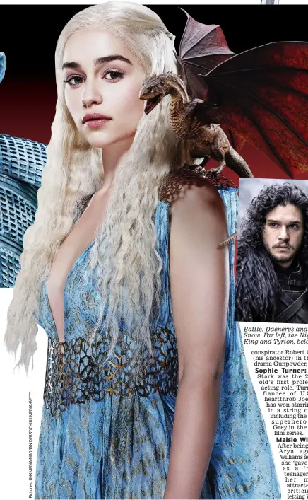  ??  ?? Battle: Daenerys and Jon Snow. Far left, the Night King and Tyrion, below left