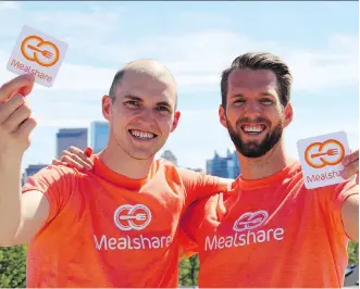  ?? BREANNE SICH ?? Cousins Jeremy Bryant, left, and Andrew Hall founded Mealshare four years ago.