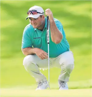  ?? PHOTO: GETTY IMAGES ?? A good read . . . New Zealander Ryan Fox lines up a putt on the fourth green during the first round of the PGA Championsh­ip at Southern Hills Country Club in Tulsa, Oklahoma, yesterday.