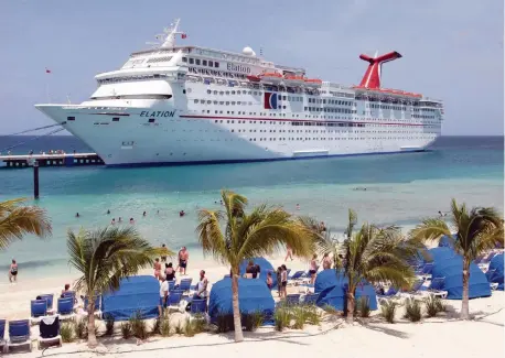  ?? Carnival Cruise Line ?? A probation officer said Carnival Corp. cited a December 2018 incident, when monitors notified the Carnival Elation environmen­tal officer that plastic straws, plastic wrap, aluminum butter wrappers, wooden stir sticks and other items were mixed in with food waste, and that dischargin­g it combined would be illegal. Despite that warning, the ship dumped the combined food waste and plastics into Bahamian waters on Dec. 16, 2018.