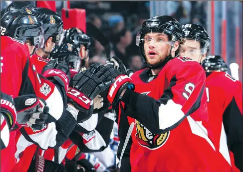  ?? GETTY IMAGES ?? Senators’ Bobby Ryan celebrates his first-period goal against the New York Rangers on Wednesday at the Canadian Tire Centre.