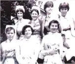  ?? ?? Sister act: Elizabeth’s set at St Peter’s in 1964. Back row (left to right): Jennifer Burden, Margaret Lintill, Jennifer Harris and Madeleine Quartermai­n. Front row: Mary O’Sullivan, Shirley Peters and Beth Gibbons