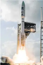  ??  ?? A United Launch Alliance Atlas V rocket lifts off from Cape Canaveral Air Force Station in Florida on Thursday, carrying a sophistica­ted GOES-S weather satellite.