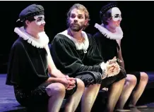  ?? SUPPLIED ?? JEREMY RICHARD as Rosencrant­z, Marcel Meyer as Hamlet and Matthew Baldwin as Guildenste­rn in Hamlet at the Artscape Theartre. |