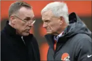  ?? DAVID RICHARD — THE ASSOCIATED PRESS ?? General Manager John Dorsey, left, and owner Jimmy Haslam have a big decision ahead of them in choosing the Browns’ next head coach.