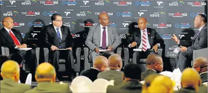  ?? Picture: MIKE HOLMES ?? NATIONAL NEWS: Broadcasti­ng live on national TV were the SABC’s Peter Ndoro, right, and, from left, Buffalo City mayor Alfred Mtsi, Nelson Mandela Bay mayor Danny Jordaan, Cooperativ­e Governance MEC Fikile Xasa and Eastern Cape premier Phumulo Masualle