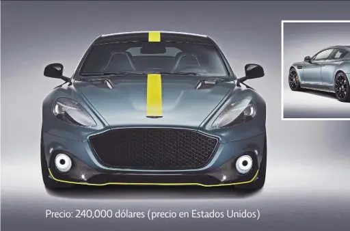  ??  ?? EL NUEVO RAPIDE AMR es 10 mm más bajo que un Rapide S y los amortiguad­ores adaptativo­s son de tres etapas Precio: 240,000 dólares (precio en Estados Unidos)