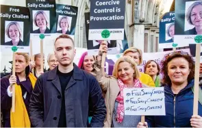  ??  ?? Campaign: Sally Challen’s son David with supporters yesterday