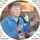  ?? RICK JERVIS, USA TODAY ?? Elaine McDonald, 73, talks politics Wednesday at Stanley’s Famous Pit Barbecue in Tyler, Texas. Sen. Ted Cruz and his GOP opponents will try to win the state’s 155 delegates on Super Tuesday.