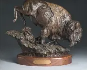  ??  ?? Backfire, bronze, ed. 20, 13 x 16 x 7"